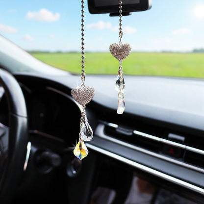 Anna-Kaci Sparkling Rhinestone Heart Chain Car Mirror Charm with Crystal Teardrop Pendants
