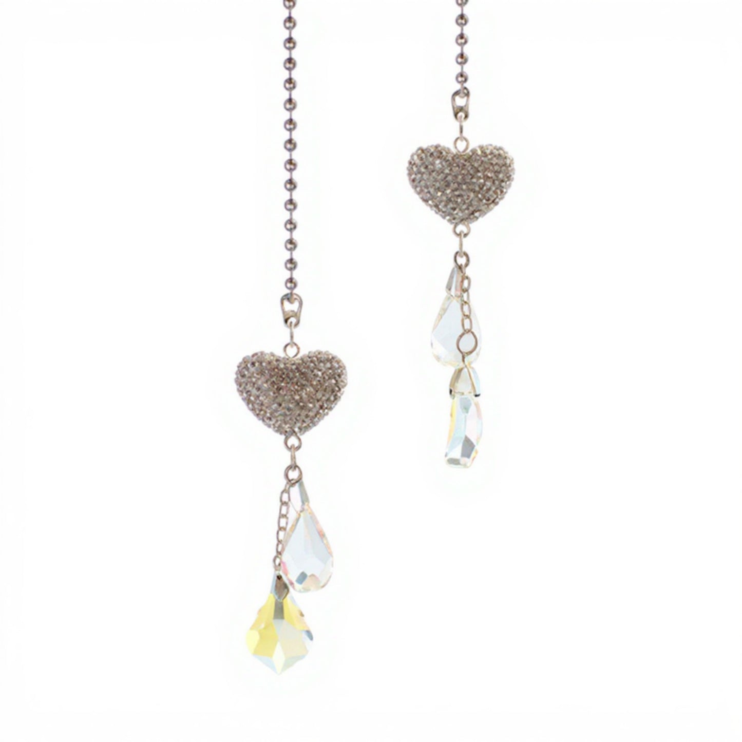 Anna-Kaci Sparkling Rhinestone Heart Chain Car Mirror Charm with Crystal Teardrop Pendants