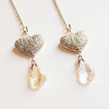 Anna-Kaci Sparkling Rhinestone Heart Chain Car Mirror Charm with Crystal Teardrop Pendants