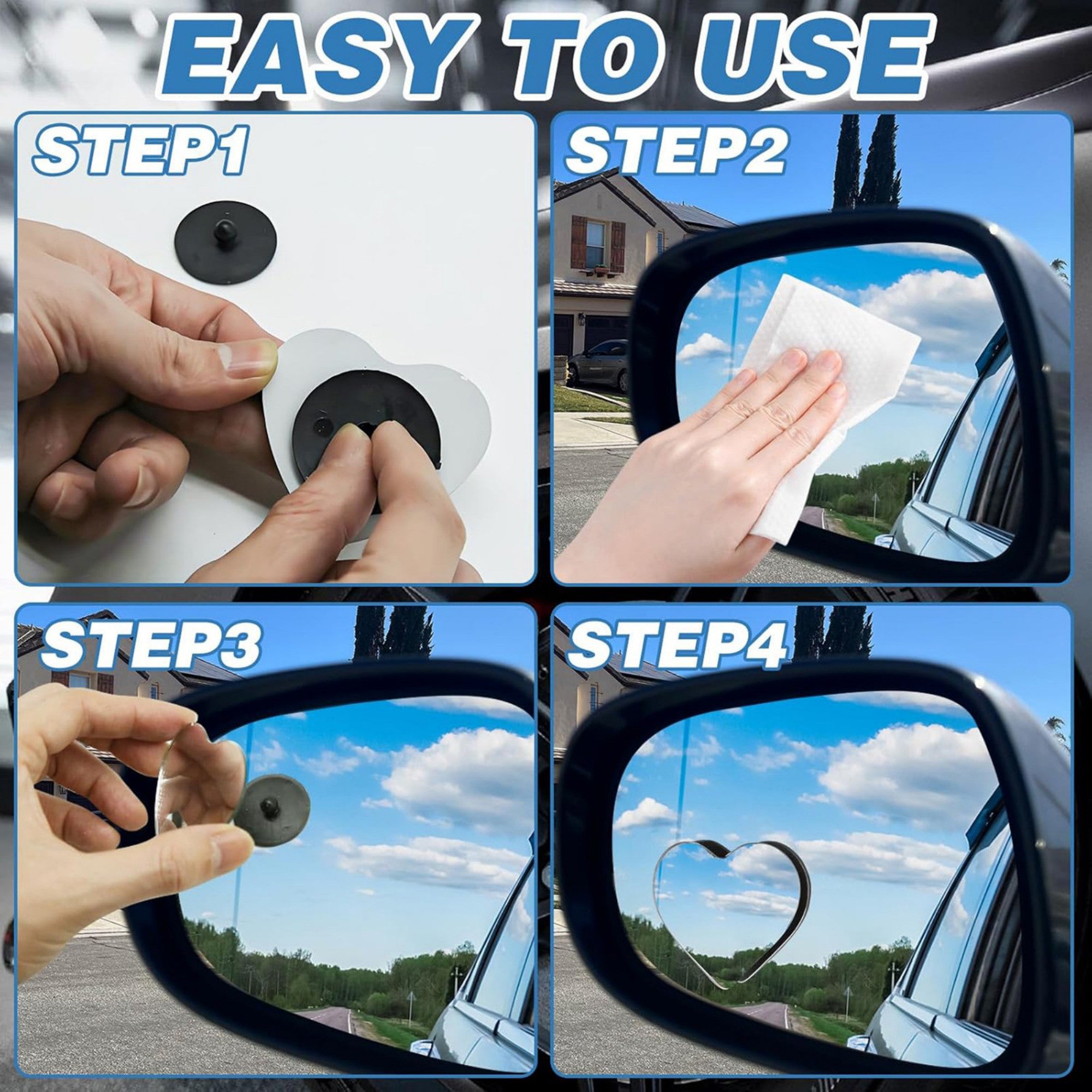 Anna-Kaci Heart-Shaped Blind Spot Mirror Set with Adjustable 360¡ã Rotation for Clearer Side View