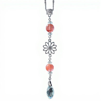 Anna-Kaci Crystal Bead Car Mirror Charm with Silver Daisy and Teardrop Pendant