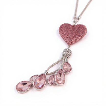 Anna-Kaci Pink Crystal Heart Car Mirror Charm with Teardrop Rhinestone Tassel