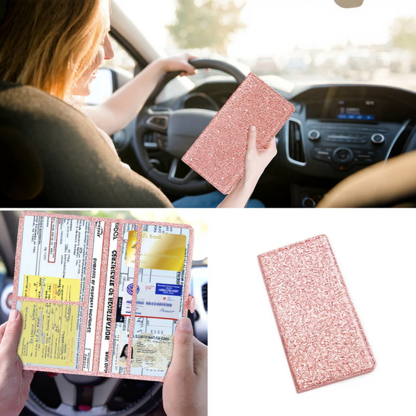 Anna-Kaci Glitter Travel Document Holder with Multiple Card Slots and Secure Closure 5x0.4x9.5 in