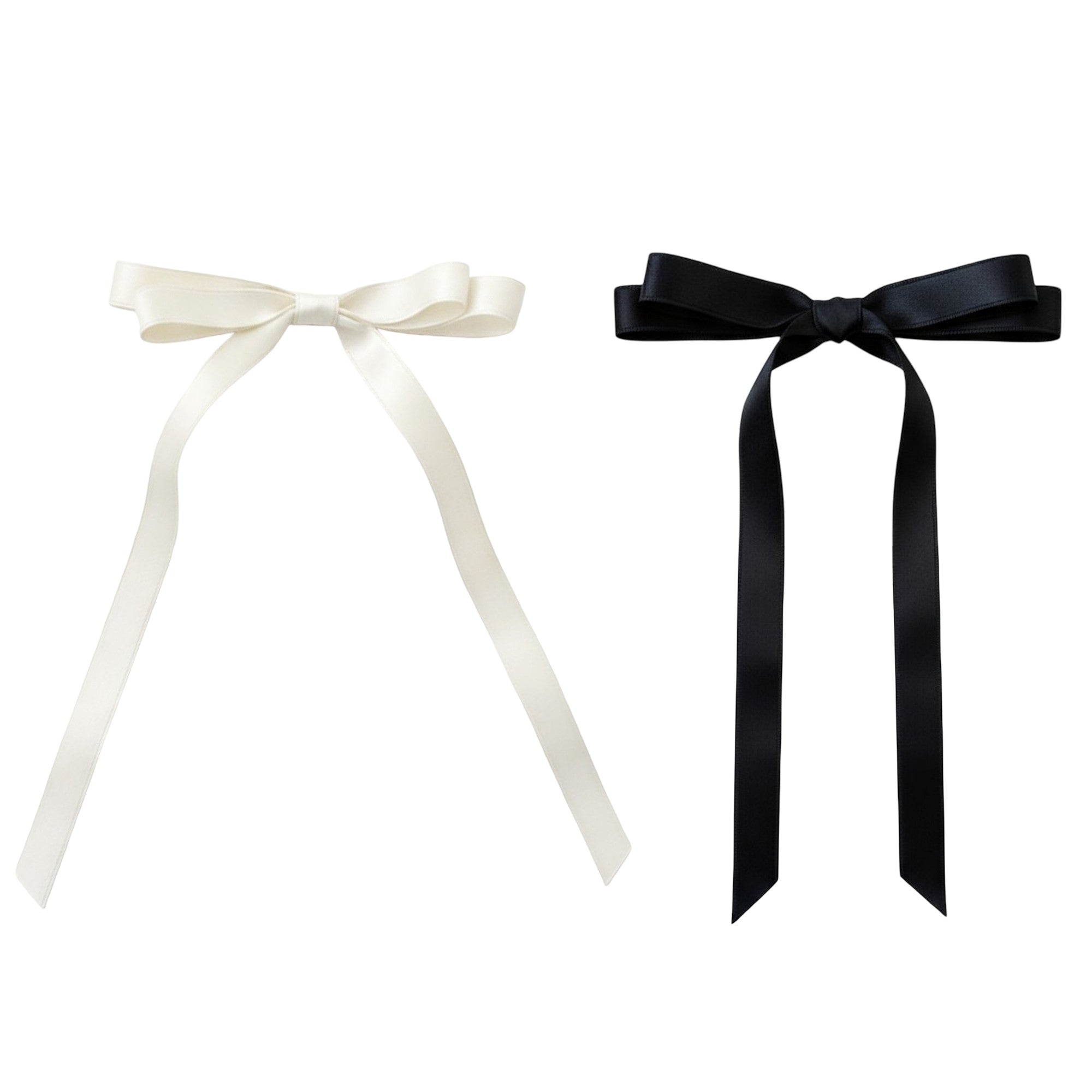 Anna-Kaci 2pcs per Set Long Ribbon Bow Hair Clip with Sleek Streamer Tails and Elegant Minimalist Design