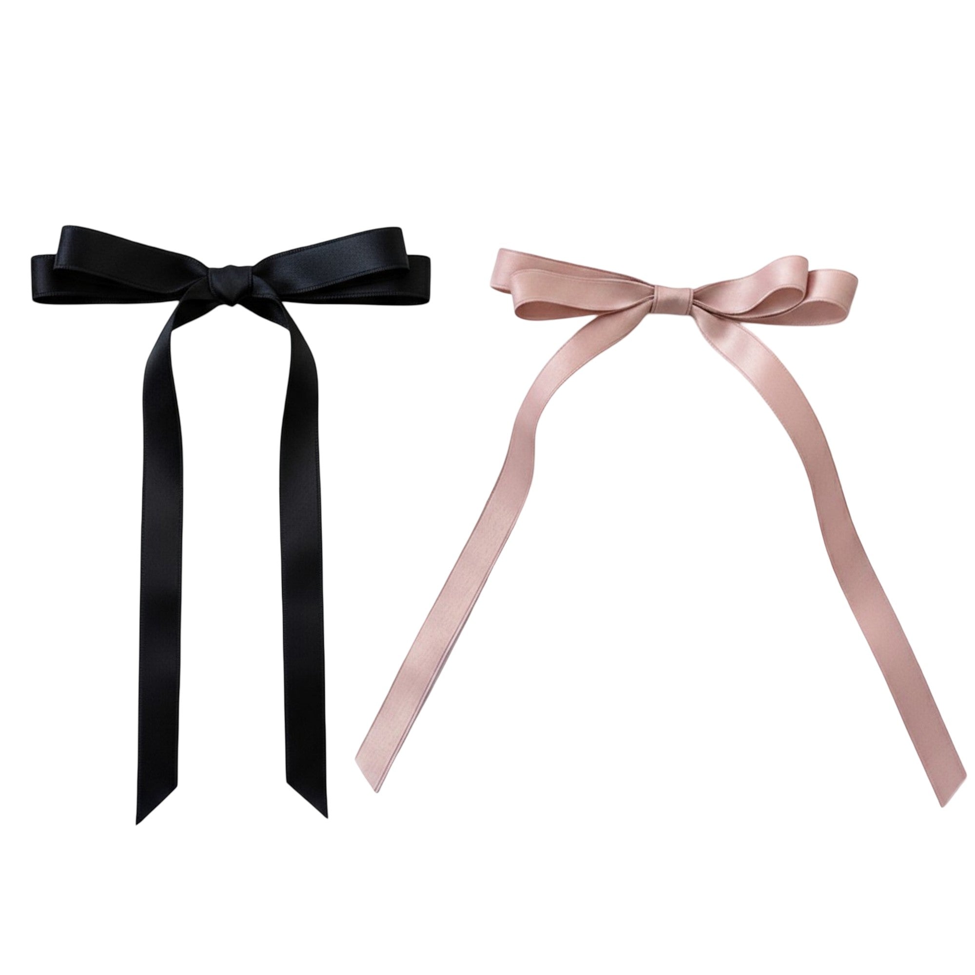 Anna-Kaci 2pcs per Set Long Ribbon Bow Hair Clip with Sleek Streamer Tails and Elegant Minimalist Design