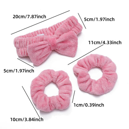 Anna-Kaci Plush Bow Spa Headband and Wristband Set for Face Washing and Skincare