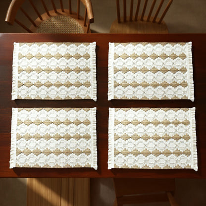 Anna-Kaci Set of 2 Woven Cotton Placemats with Fringe Edges for Dining Table