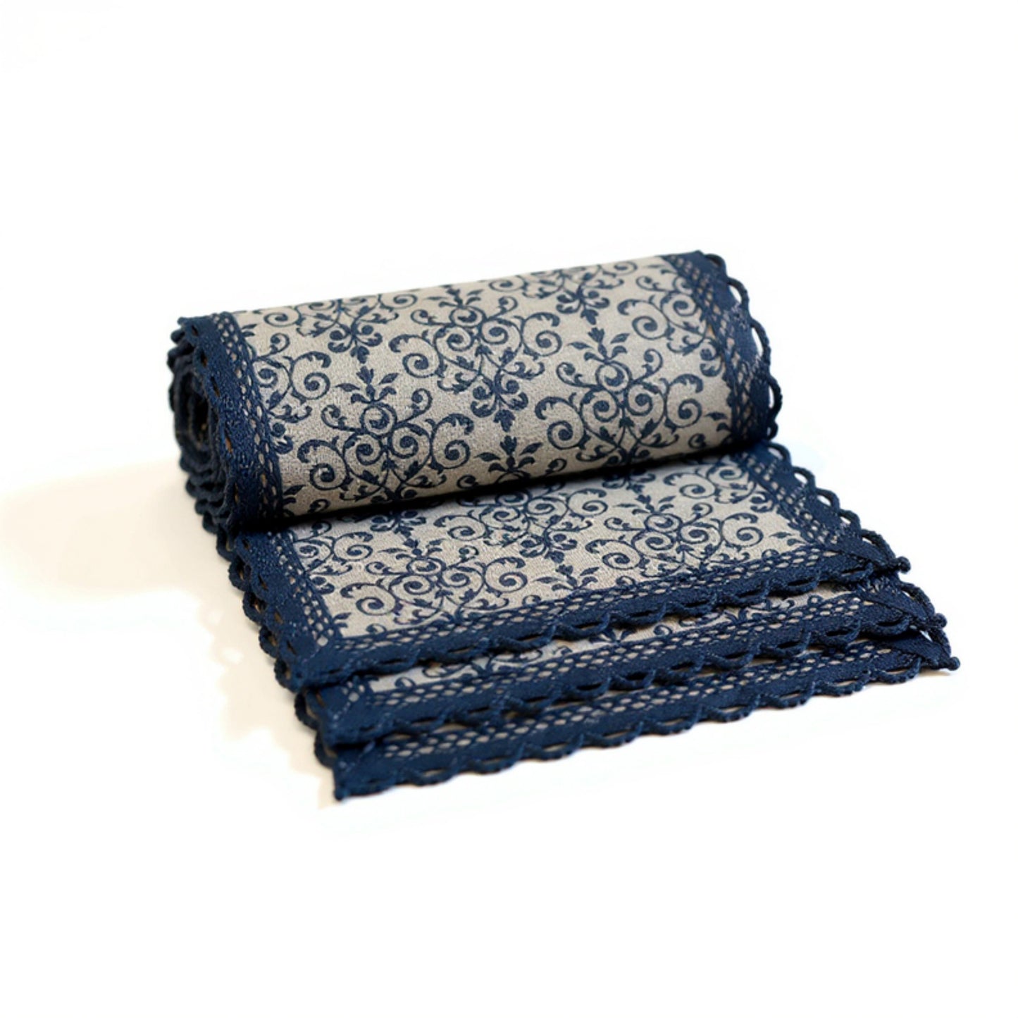 Anna-Kaci Floral Embroidered Table Runner with Crocheted Lace Edges