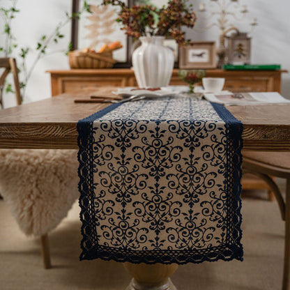 Anna-Kaci Floral Embroidered Table Runner with Crocheted Lace Edges