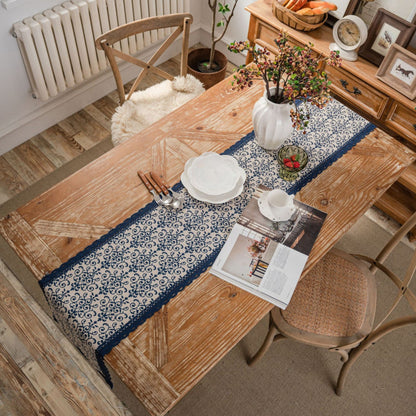 Anna-Kaci Floral Embroidered Table Runner with Crocheted Lace Edges