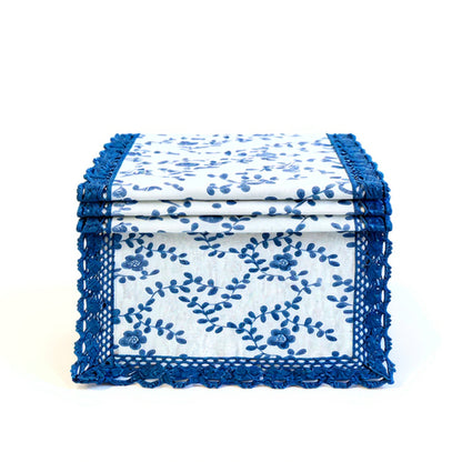 Anna-Kaci Floral Embroidered Table Runner with Crocheted Lace Edges