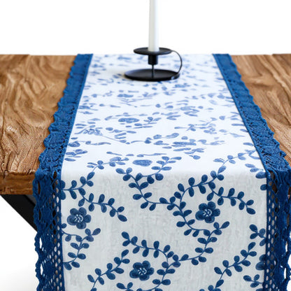 Anna-Kaci Floral Embroidered Table Runner with Crocheted Lace Edges