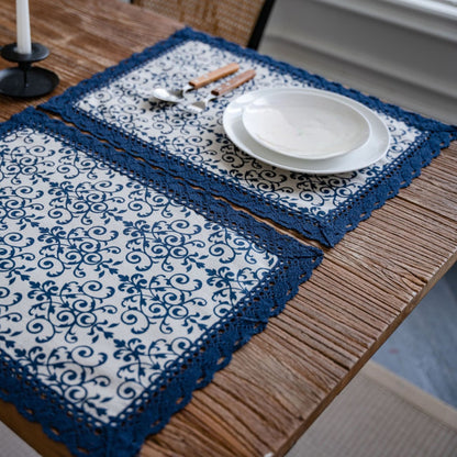 Anna-Kaci Floral Embroidered Table Runner with Crocheted Lace Edges