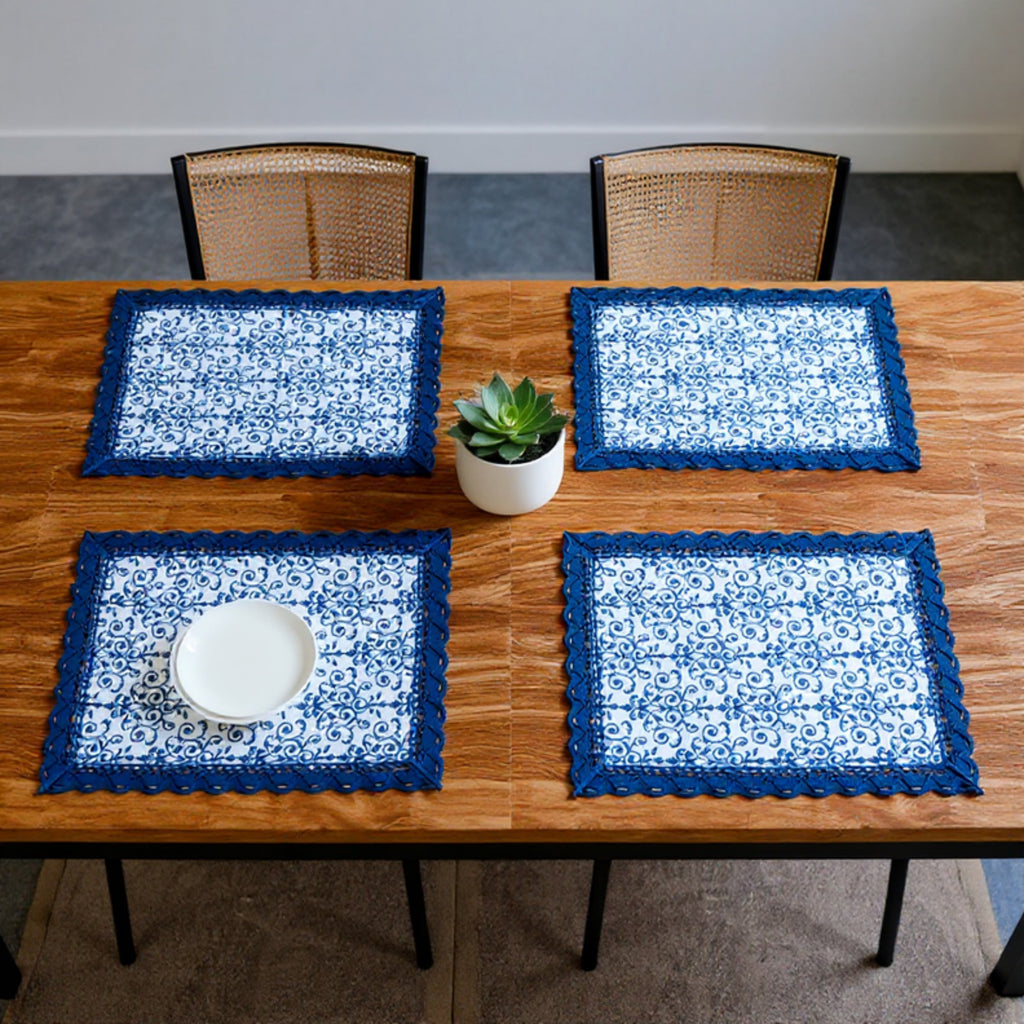 Anna-Kaci Floral Embroidered Table Runner with Crocheted Lace Edges