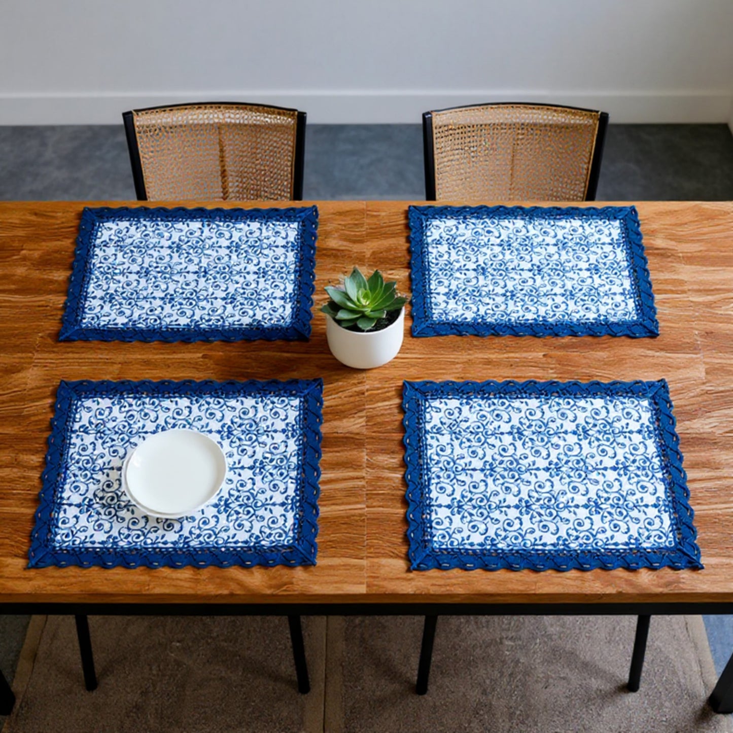 Anna-Kaci Floral Embroidered Table Runner with Crocheted Lace Edges