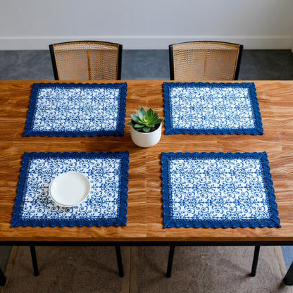 Anna-Kaci Floral Embroidered Table Runner with Crocheted Lace Edges