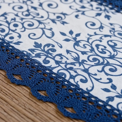 Anna-Kaci Floral Embroidered Table Runner with Crocheted Lace Edges