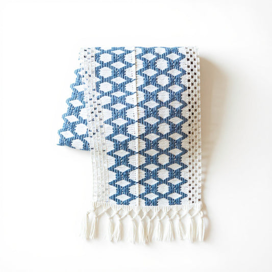 Anna-Kaci Geometric Woven Table Runner with Tassel Fringe Edges