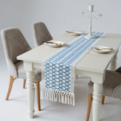 Anna-Kaci Geometric Woven Table Runner with Tassel Fringe Edges