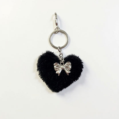 Anna-Kaci Plush Heart Keychain with Bow Detail and Metal Clip