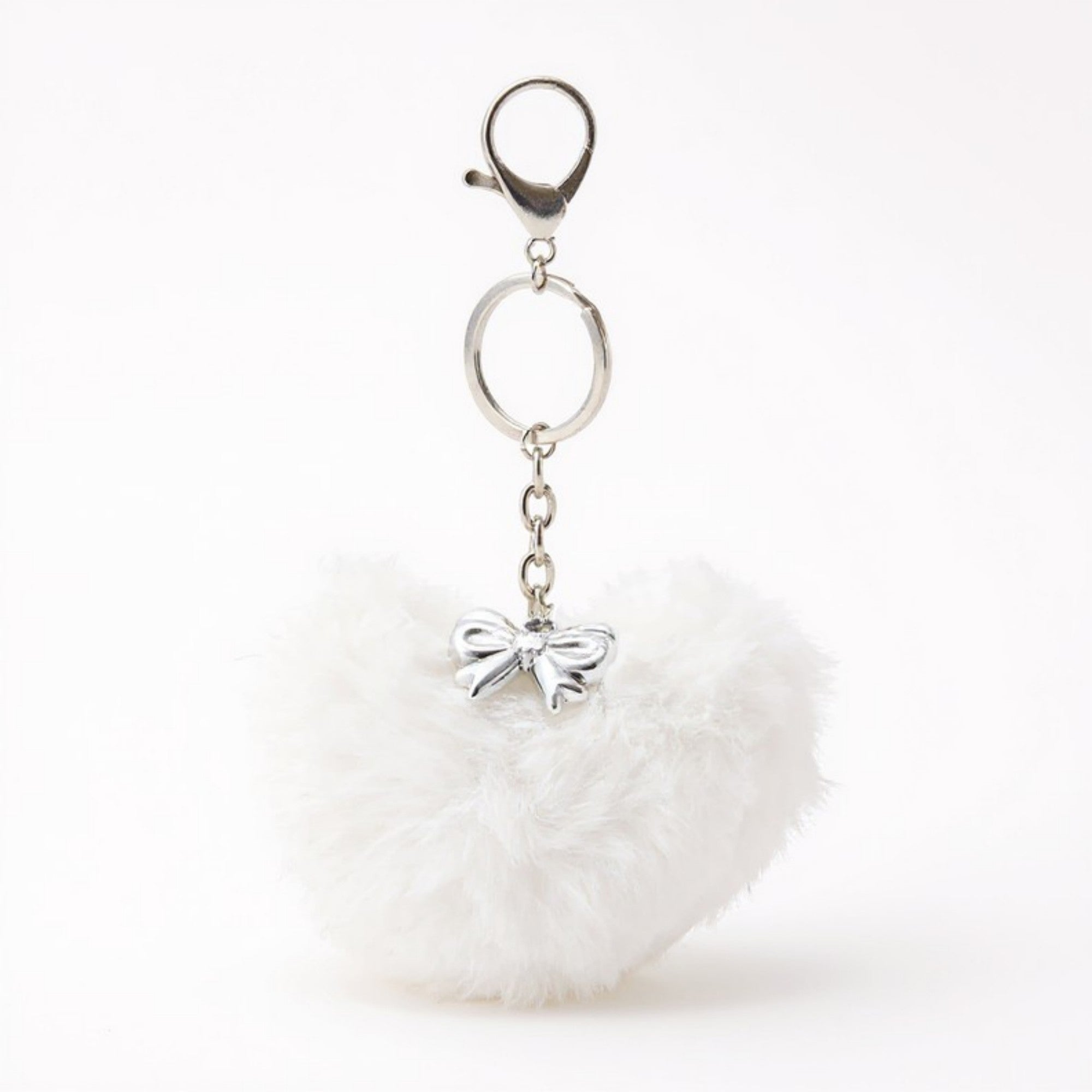 Anna-Kaci Plush Heart Keychain with Bow Detail and Metal Clip