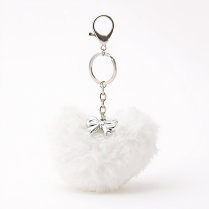 Anna-Kaci Plush Heart Keychain with Bow Detail and Metal Clip