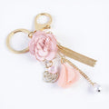 Anna-Kaci Pink Flower Tassel Keychain with Pearl Accent and Gold Metal Details