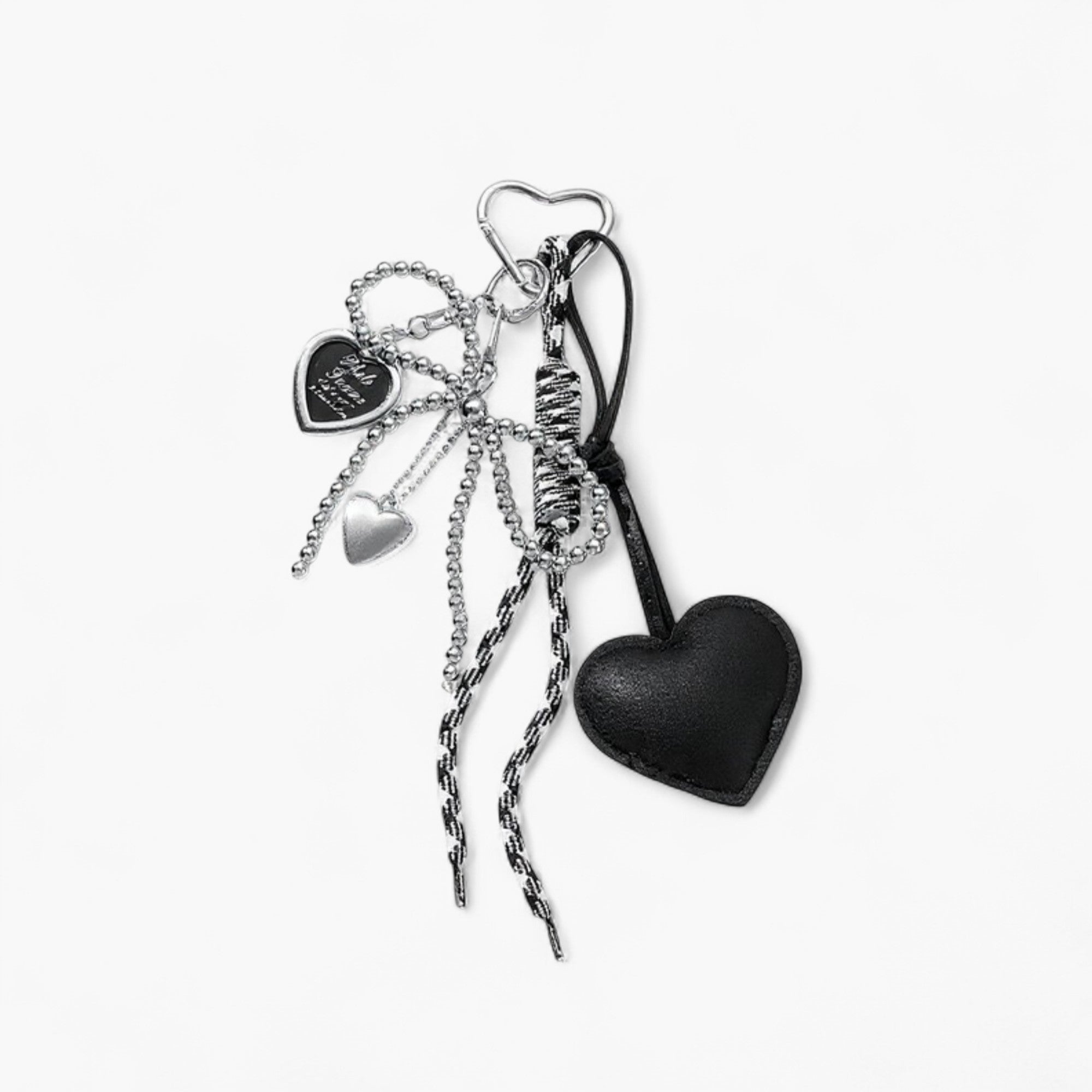 Anna-Kaci Heart Charm Keychain with Silver Chain Details and Bow Accent