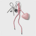 Anna-Kaci Heart Charm Keychain with Silver Chain Details and Bow Accent