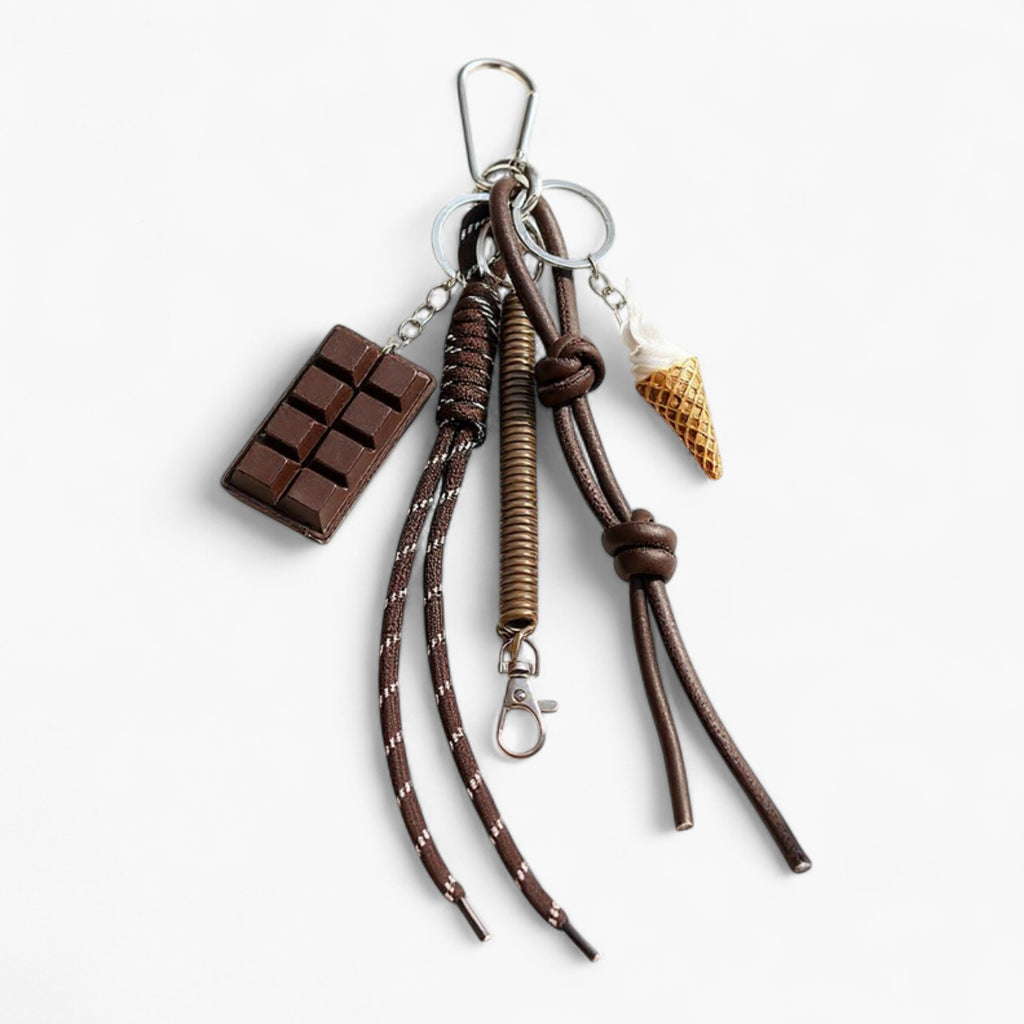 Anna-Kaci Chocolate and Ice Cream Charm Keychain with Faux Leather Straps and Metal Details