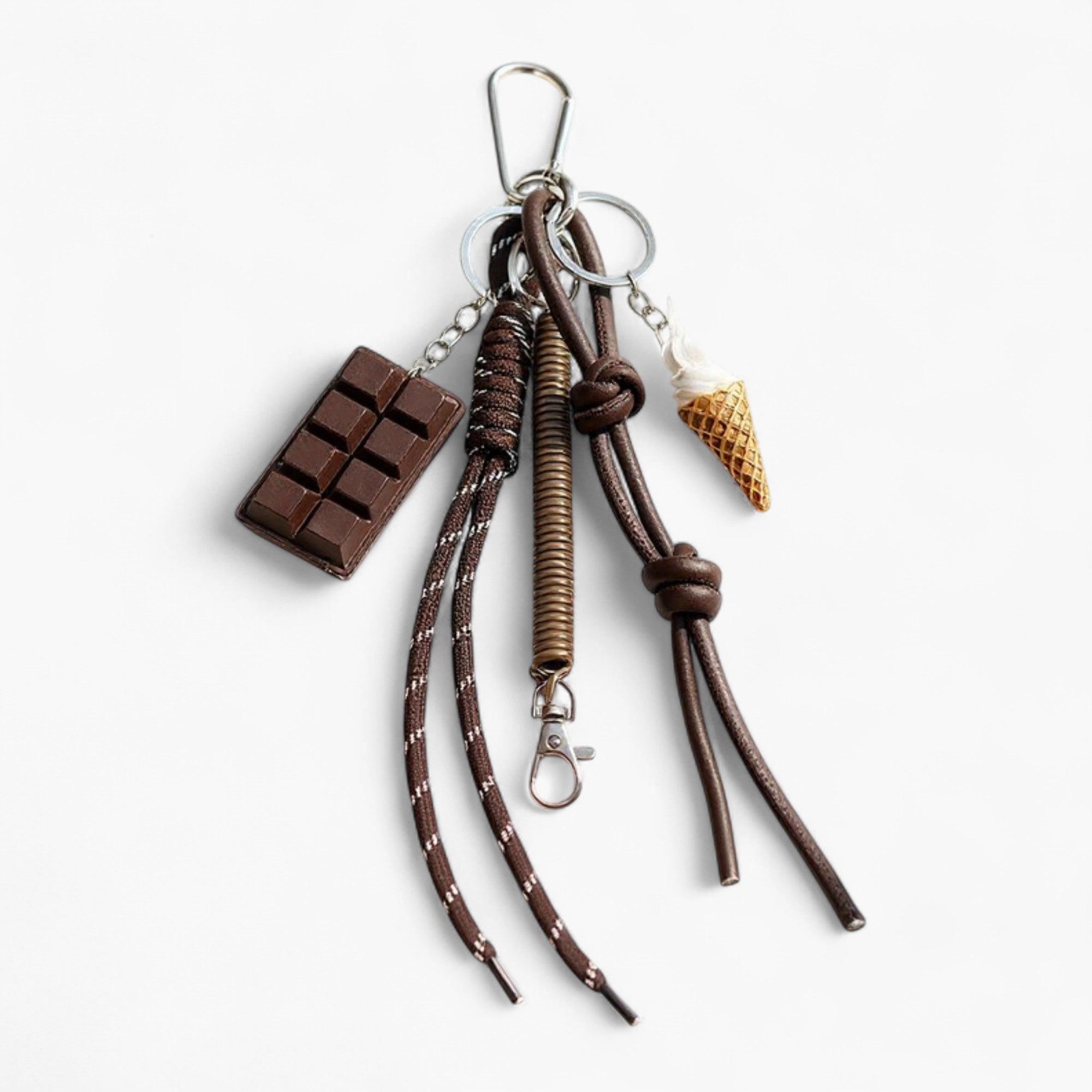 Anna-Kaci Chocolate and Ice Cream Charm Keychain with Faux Leather Straps and Metal Details