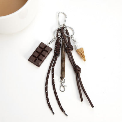 Anna-Kaci Chocolate and Ice Cream Charm Keychain with Faux Leather Straps and Metal Details