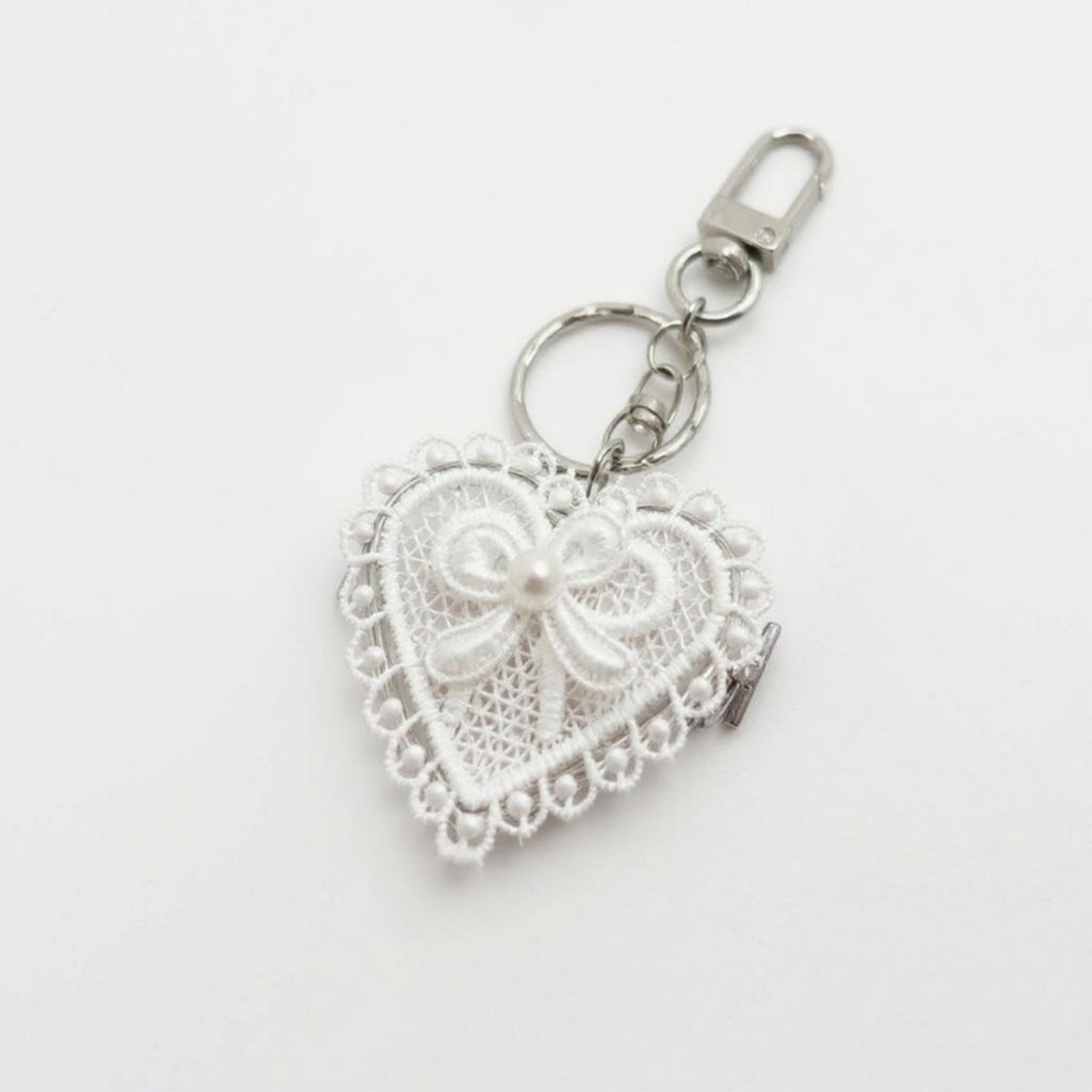 Anna-Kaci Lace Heart Charm Keychain with Pearl Bow Accent