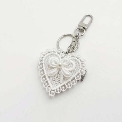 Anna-Kaci Lace Heart Charm Keychain with Pearl Bow Accent