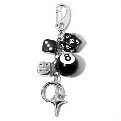Anna-Kaci Dice and 8-Ball Charm Keychain with Star Pendant