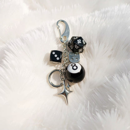 Anna-Kaci Dice and 8-Ball Charm Keychain with Star Pendant