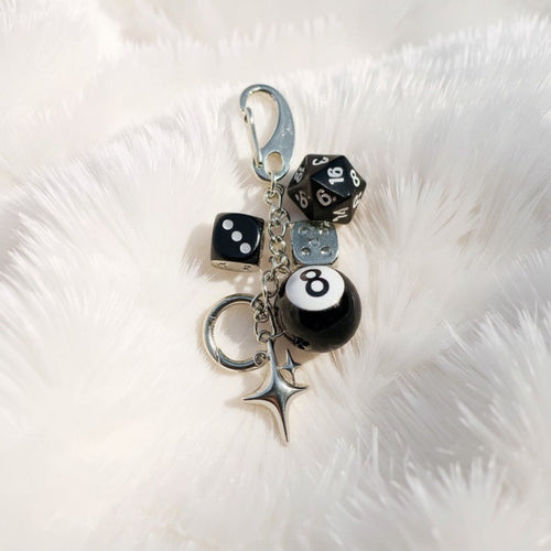 Anna-Kaci Dice and 8-Ball Charm Keychain with Star Pendant