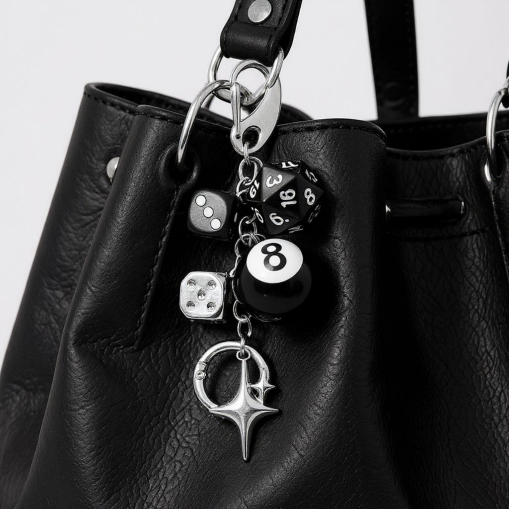 Anna-Kaci Dice and 8-Ball Charm Keychain with Star Pendant