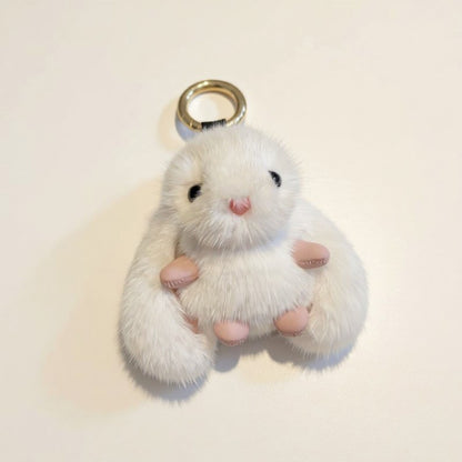Anna-Kaci Plush Bunny Keychain with Soft Faux Fur and Gold Ring Attachment