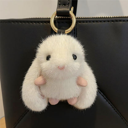 Anna-Kaci Plush Bunny Keychain with Soft Faux Fur and Gold Ring Attachment