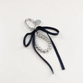 Anna-Kaci Silver Bead Charm Keychain with Velvet Ribbon Bow