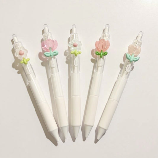 Anna-Kaci Set of 5 Retractable Gel Pens with Cute Flower Clip Designs