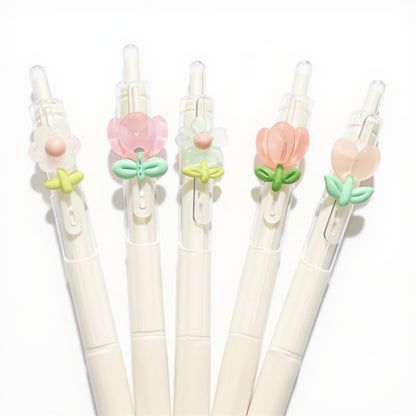 Anna-Kaci Set of 5 Retractable Gel Pens with Cute Flower Clip Designs