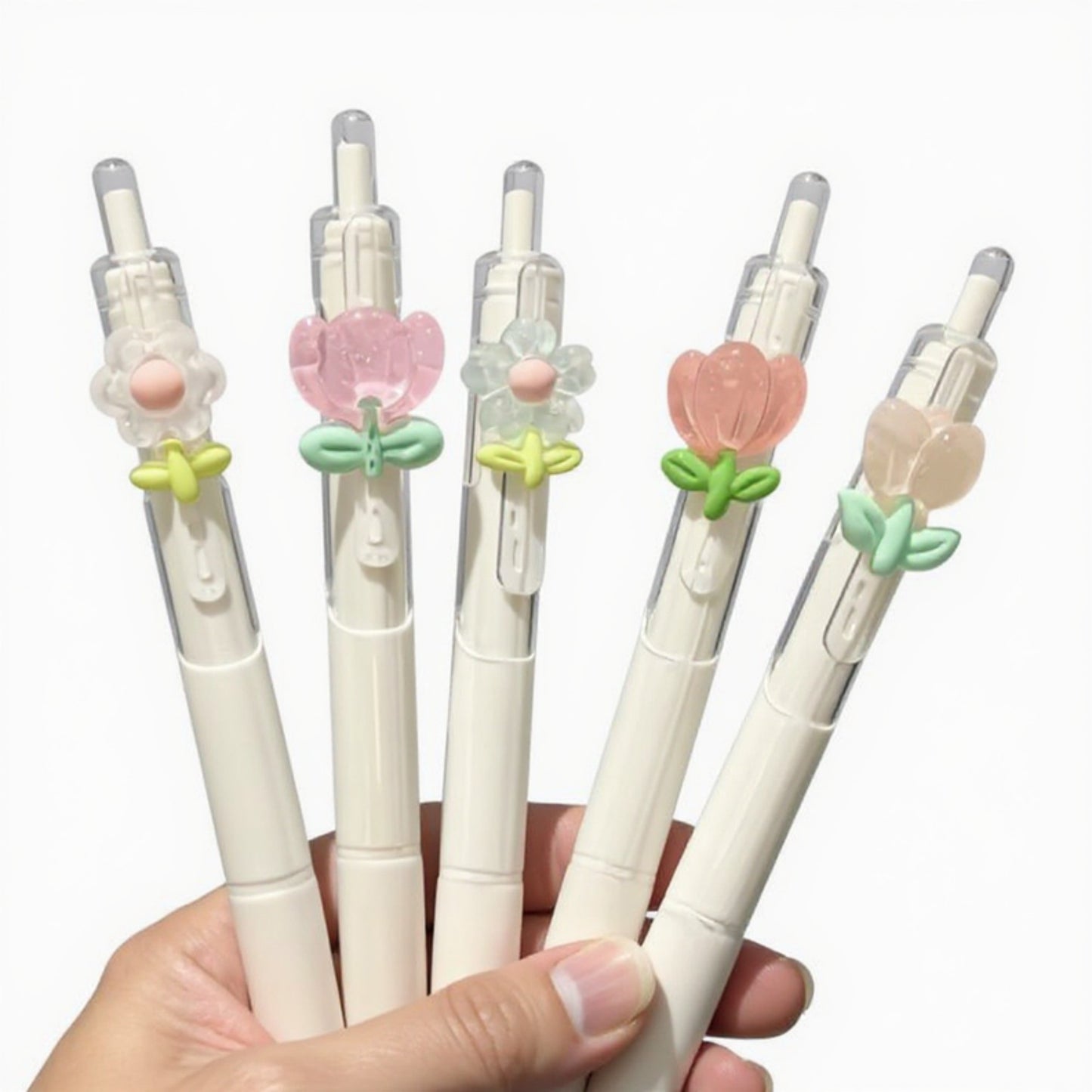 Anna-Kaci Set of 5 Retractable Gel Pens with Cute Flower Clip Designs