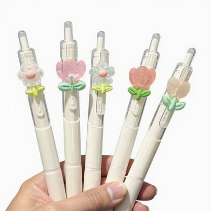 Anna-Kaci Set of 5 Retractable Gel Pens with Cute Flower Clip Designs