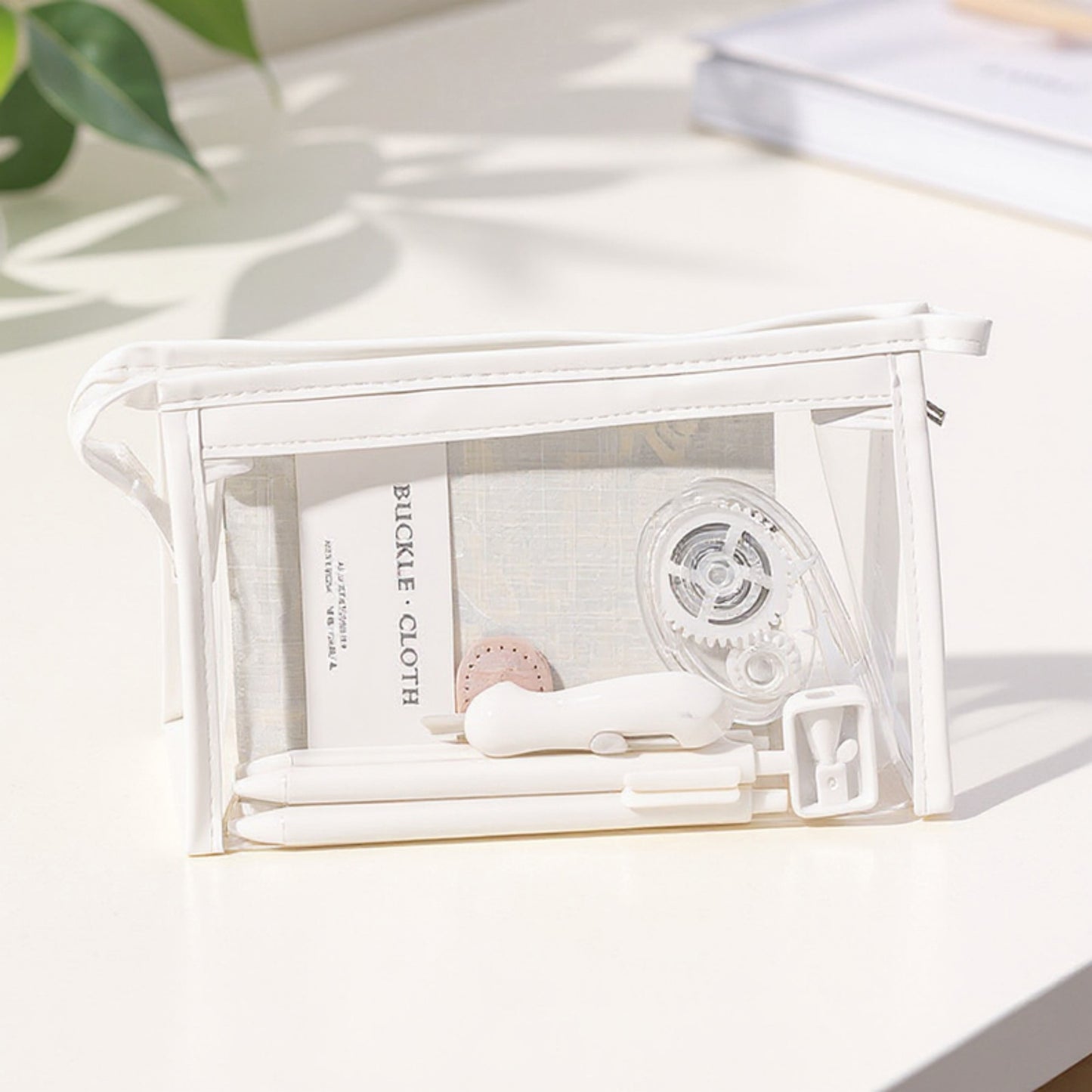 Anna-Kaci Clear PVC Cosmetic Pouch with Zipper Closure and Structured Base 7.9x3x4.7 in