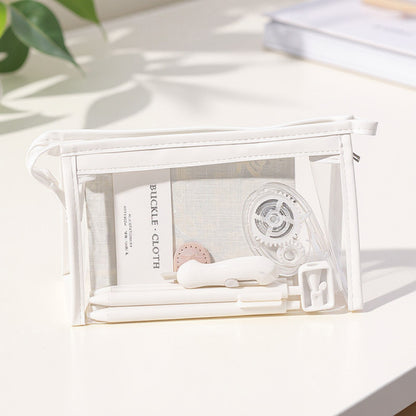 Anna-Kaci Clear PVC Cosmetic Pouch with Zipper Closure and Structured Base 7.9x3x4.7 in