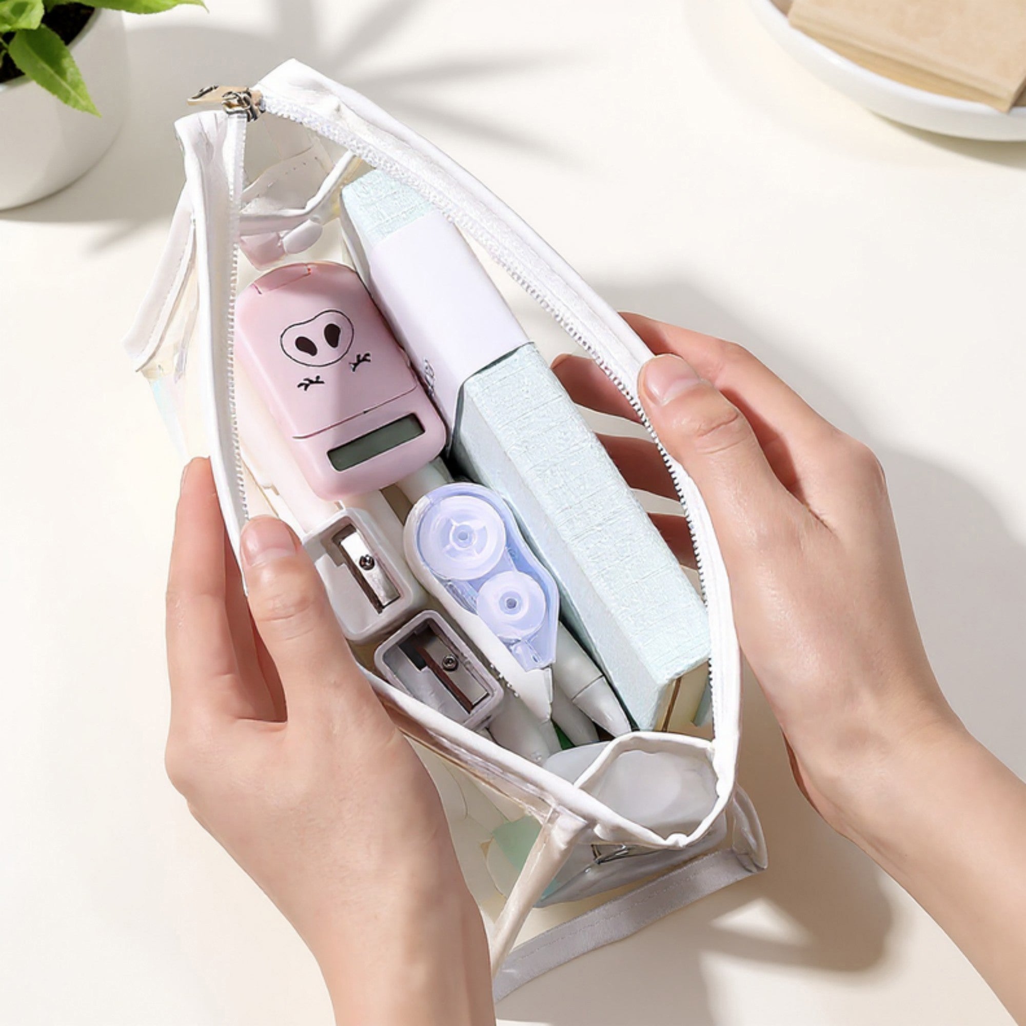 Anna-Kaci Clear PVC Cosmetic Pouch with Zipper Closure and Structured Base 7.9x3x4.7 in
