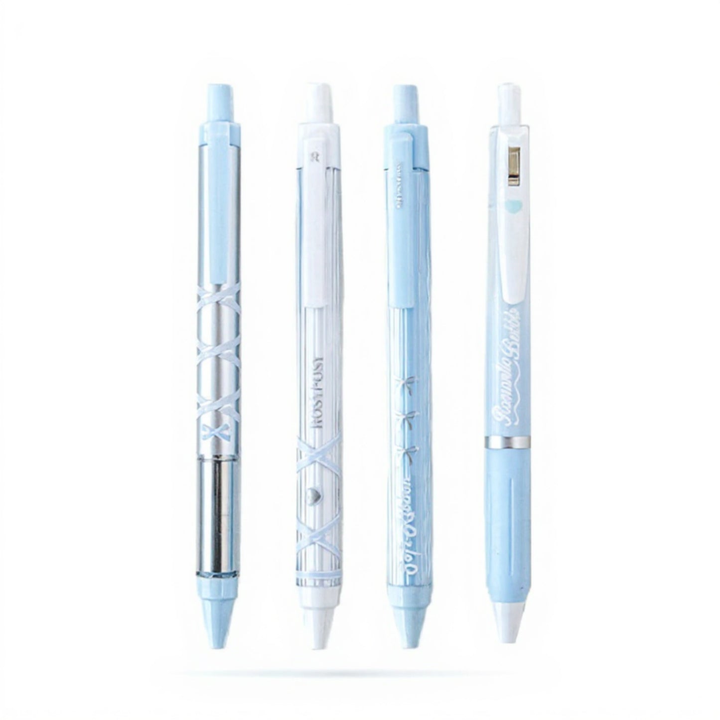Anna-Kaci Set of 4 Retractable Ballpoint Pens with Light Blue Decorative Barrel Designs