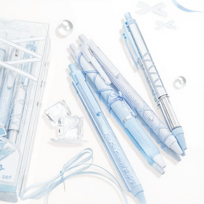 Anna-Kaci Set of 4 Retractable Ballpoint Pens with Light Blue Decorative Barrel Designs